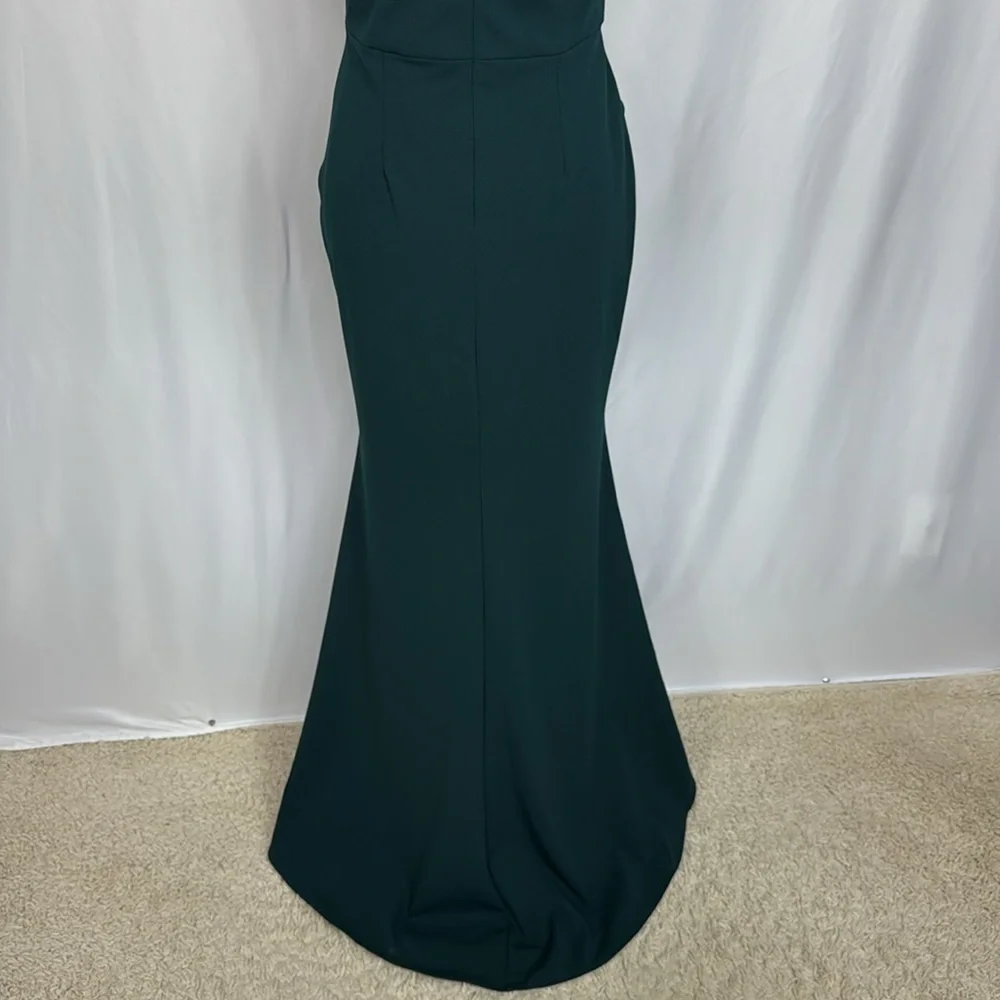 Betsy and Adam Christine Scuba Crepe Ruffled‎ Bow Gown Dress Size 10 Green